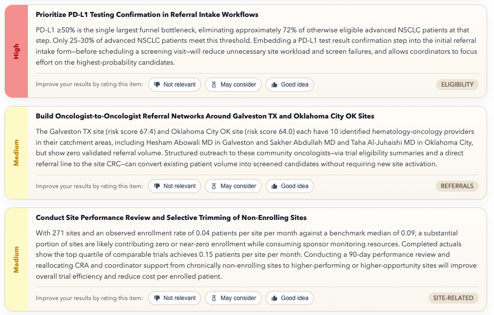 Recommended actions for eligibility pre-screening and referral networks